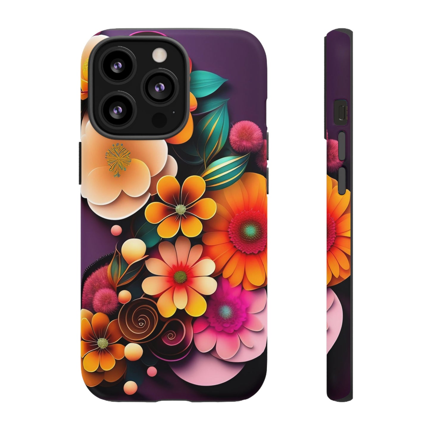 Floral Burst Tough Phone Case — Colorful Retro Flowers Protective Cover