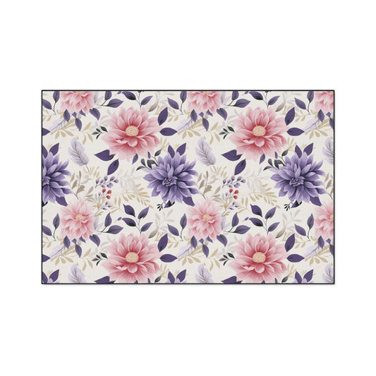 Floral Heavy-Duty Floor Mat — Pink & Purple Dahlia Entry Rug