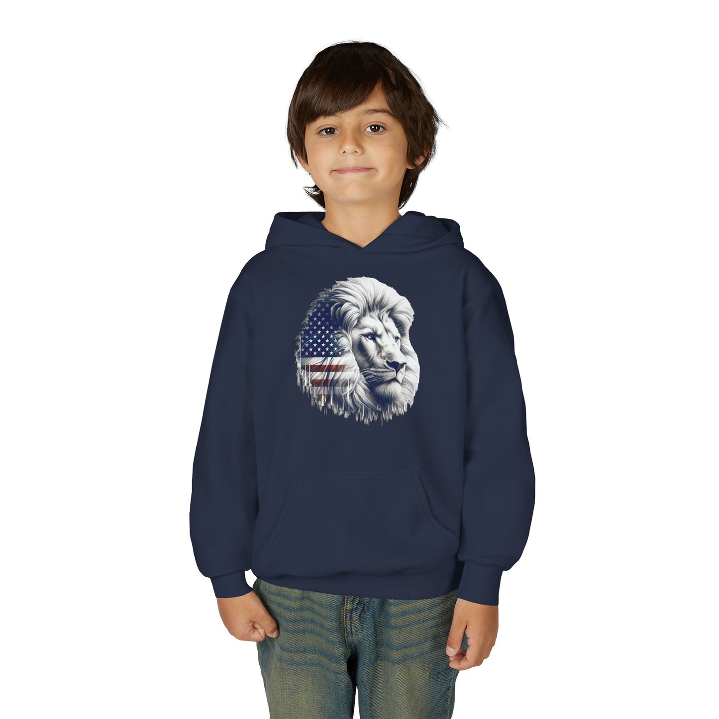 American Flag Lion Hoodie | Patriotic Lion Graphic Youth Sweatshirt