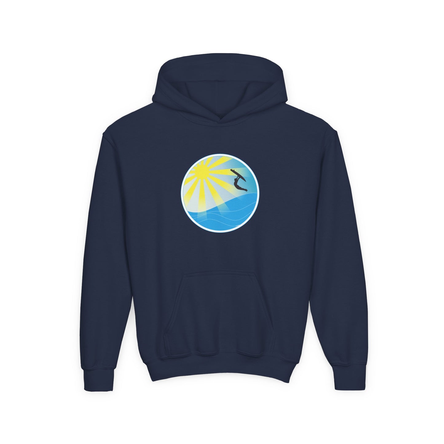 Sunrise Surf Circle Youth Hoodie | Surfing Wave Graphic