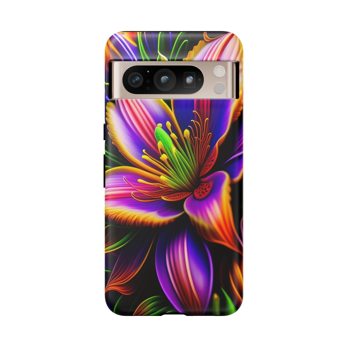 Floral Neon Tough Phone Case — Vivid Purple & Orange Lily Protective Cover