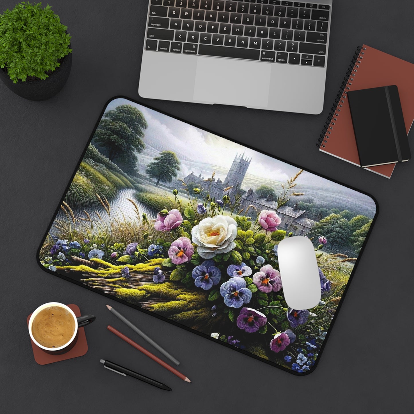 Floral Cottage Desk Mat — Vintage Pansies & Rose Desk Pad
