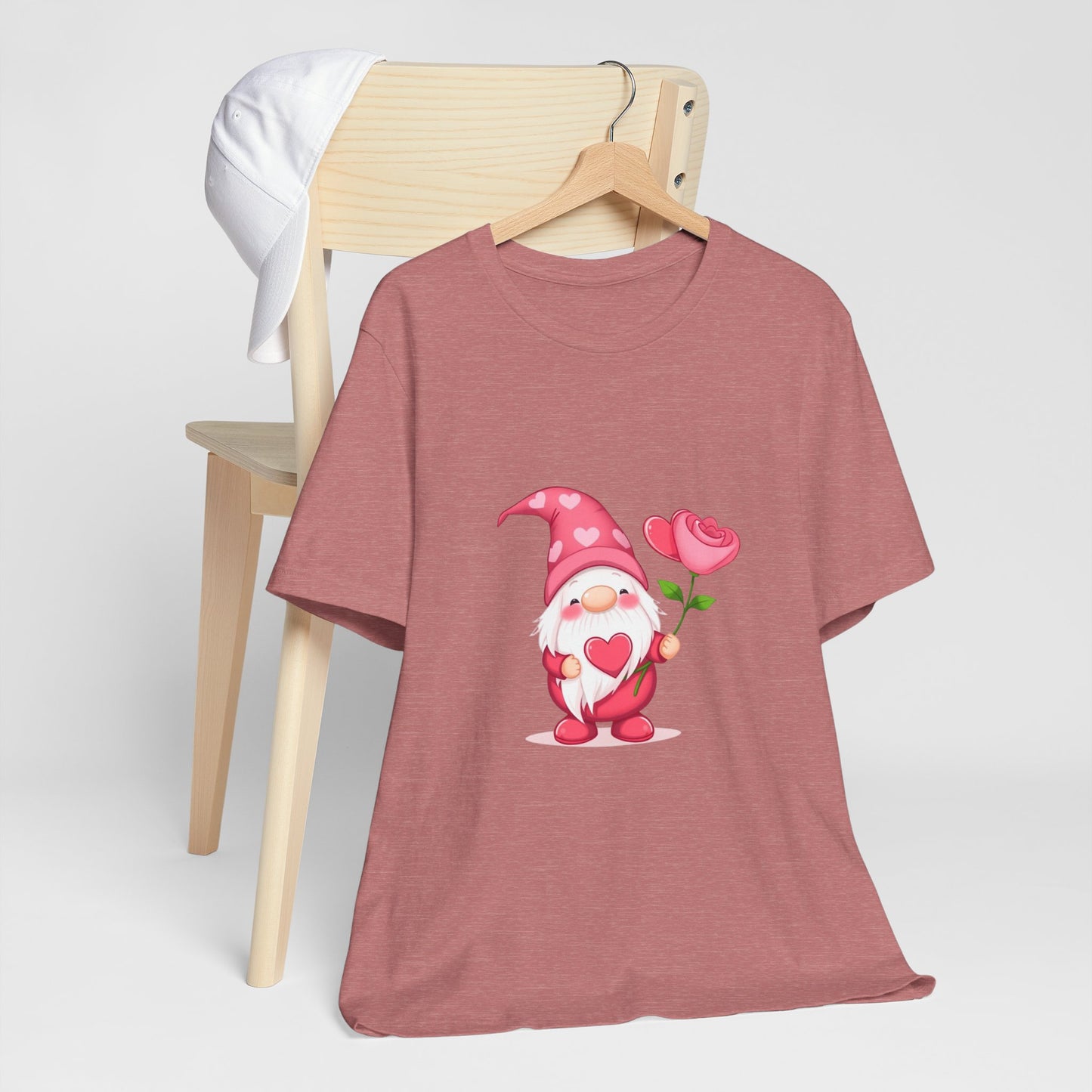 Valentine Gnome T‑Shirt — Cute Pink Gnome Holding Rose Tee