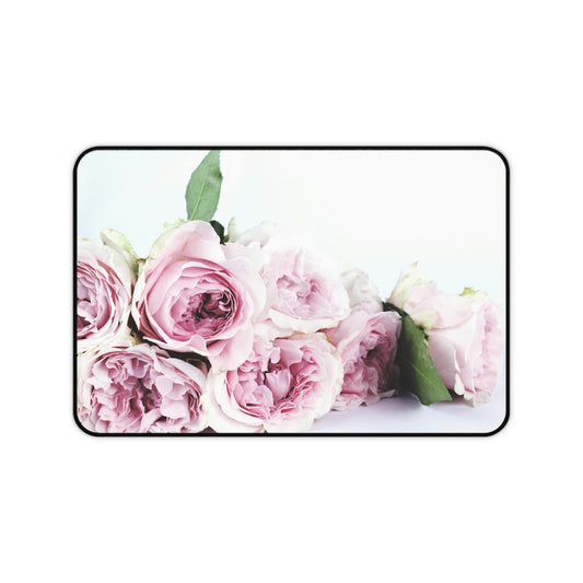 Floral Rose Desk Mat — Pink Peony Bouquet Mouse Pad for Office & Home