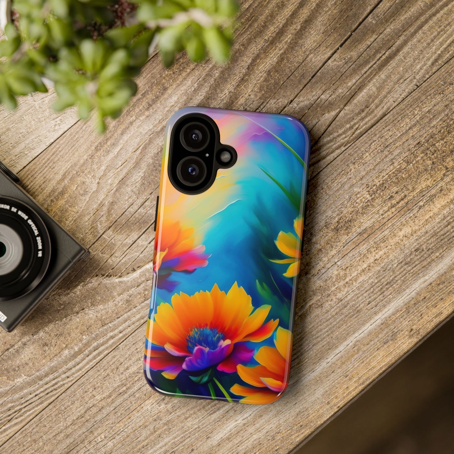 Floral Burst Tough Phone Case — Vibrant Watercolor Flowers Protective Cover