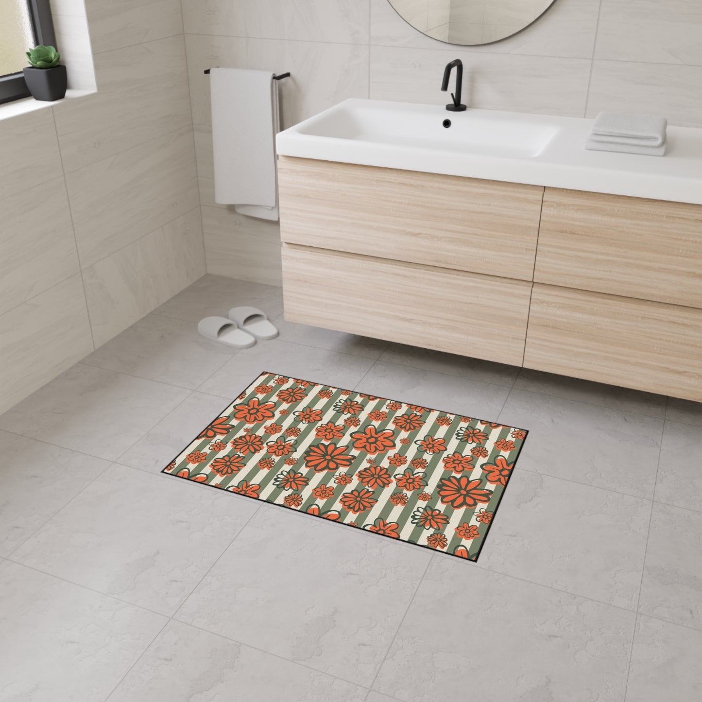 Retro Floral Heavy-Duty Floor Mat — Orange Daisy Entry Rug