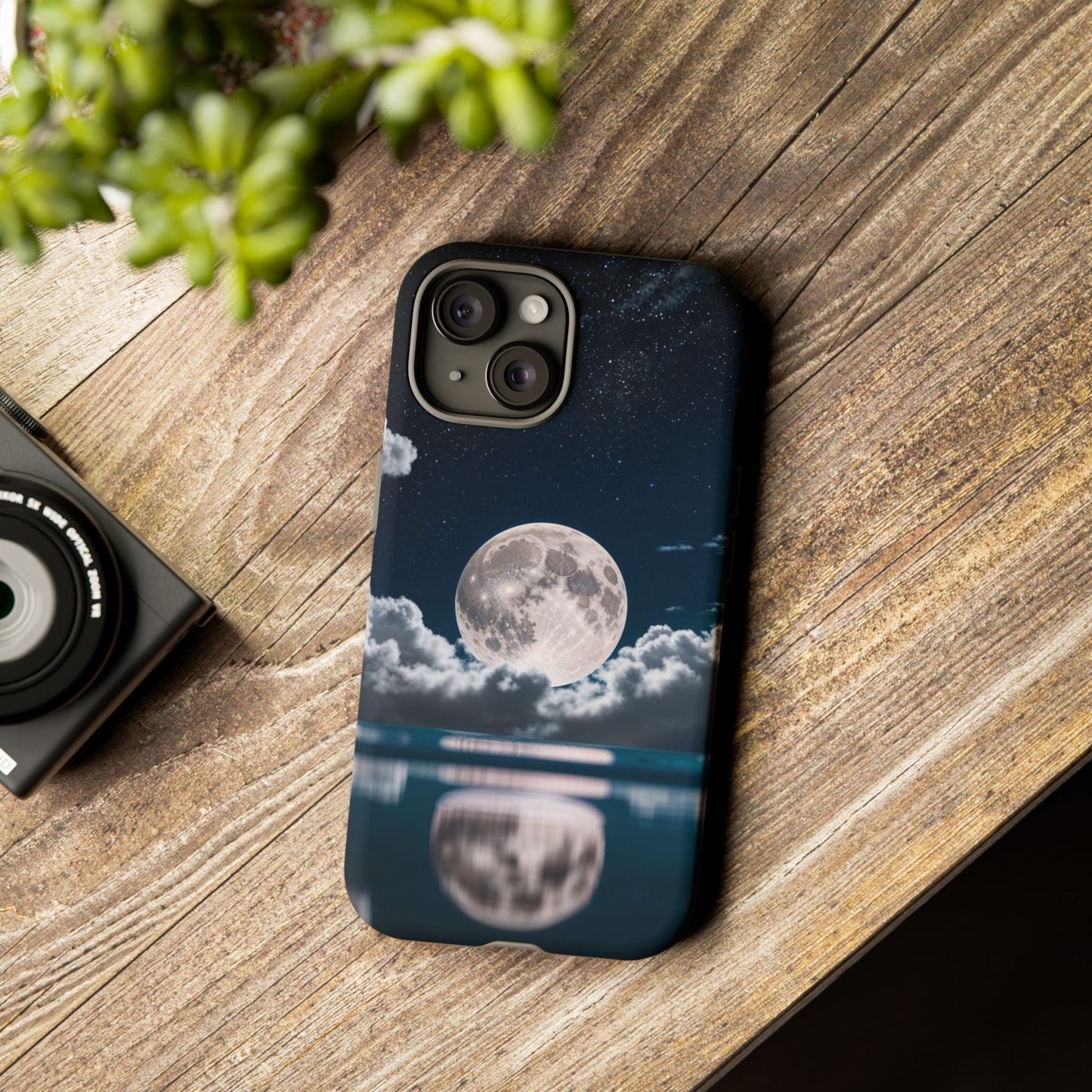 Moonlit Reflection Phone Case — Night Sky Moon & Clouds Tough Case
