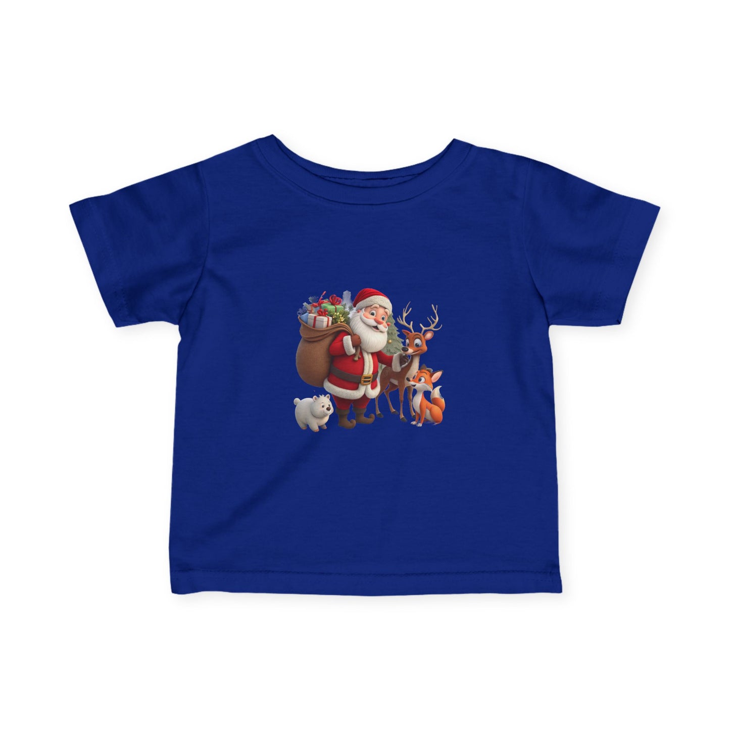 Infant Tee — Cute Santa with Reindeer Christmas Holiday Shirt for Babies