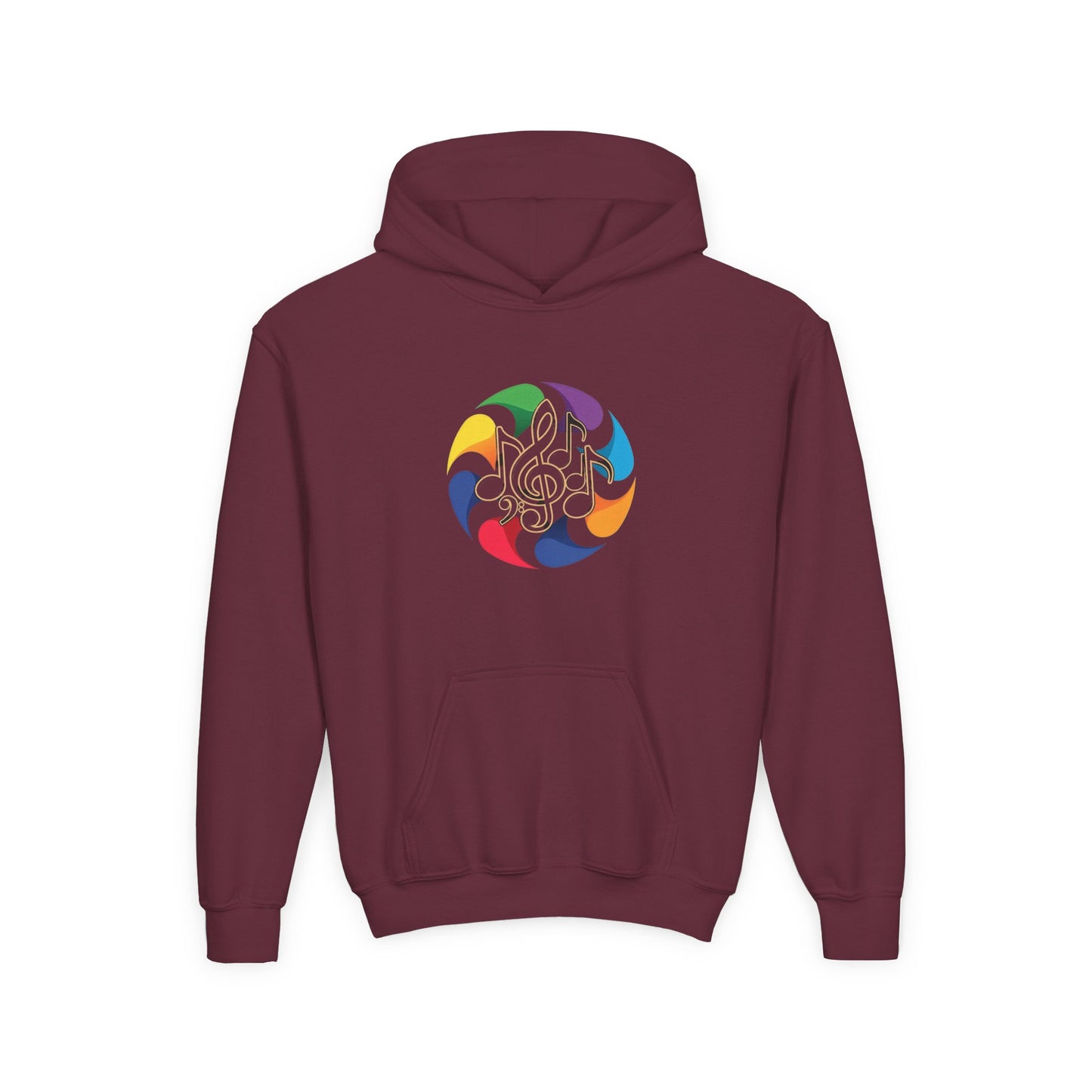 Colorful Music Treble Clef Youth Hoodie | Rainbow Note Circle
