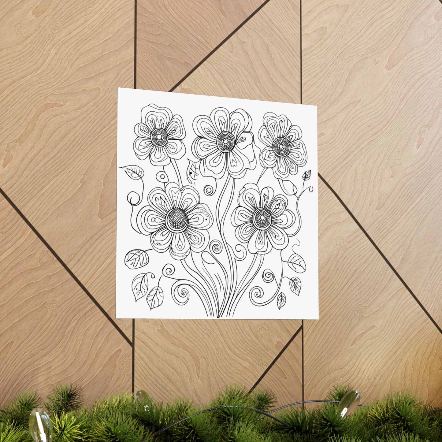 Floral Line Art Poster — Black & White Daisy Bouquet Matte Print - DIY
