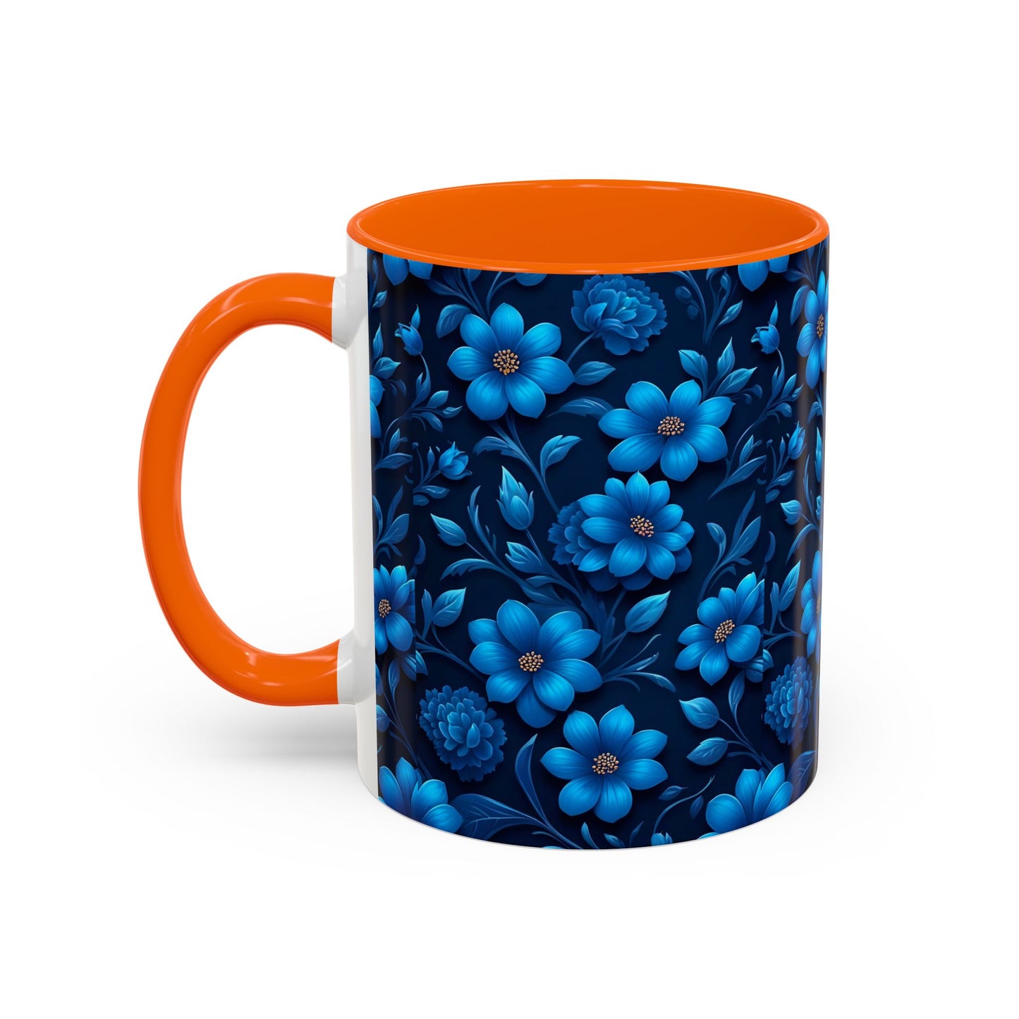 Floral Accent Coffee Mug, Blue Flower Mug, Ceramic Coffee Cup, Gift for Her, Nature-Themed Drinkware, Floral Home Decor, Unique Mug