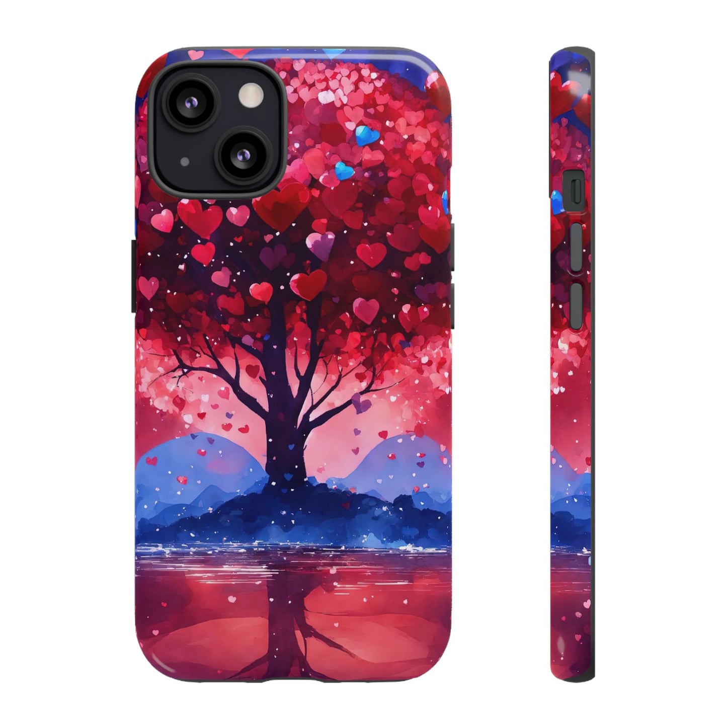 Heart Tree Phone Case — Romantic Red & Blue Protective Tough Case