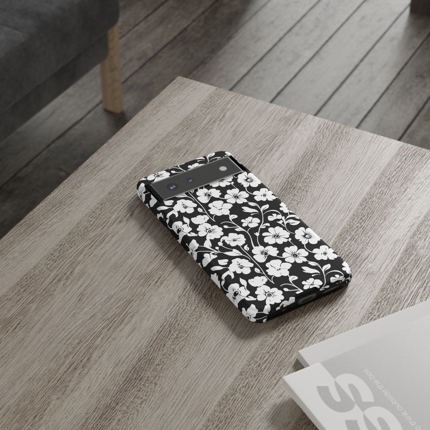 Floral Noir Tough Phone Case — Black & White Flower Protective Cover