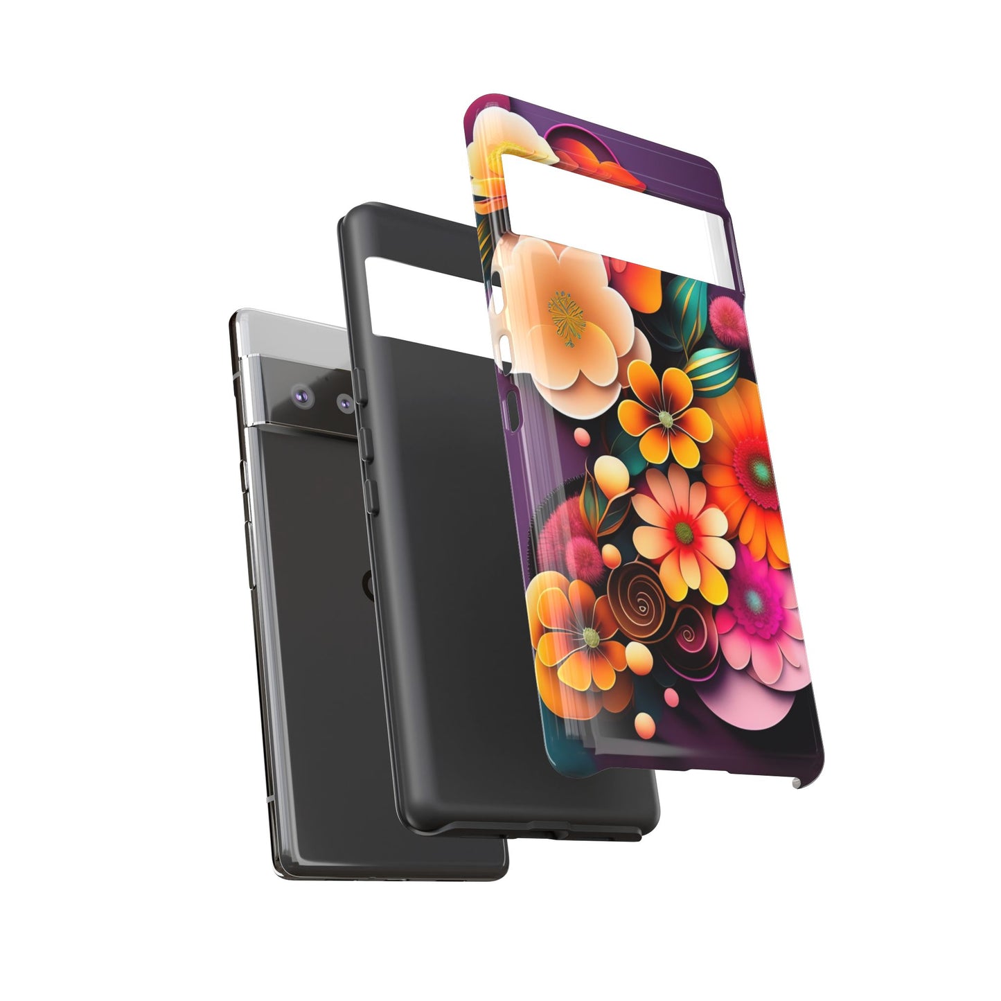 Floral Burst Tough Phone Case — Colorful Retro Flowers Protective Cover