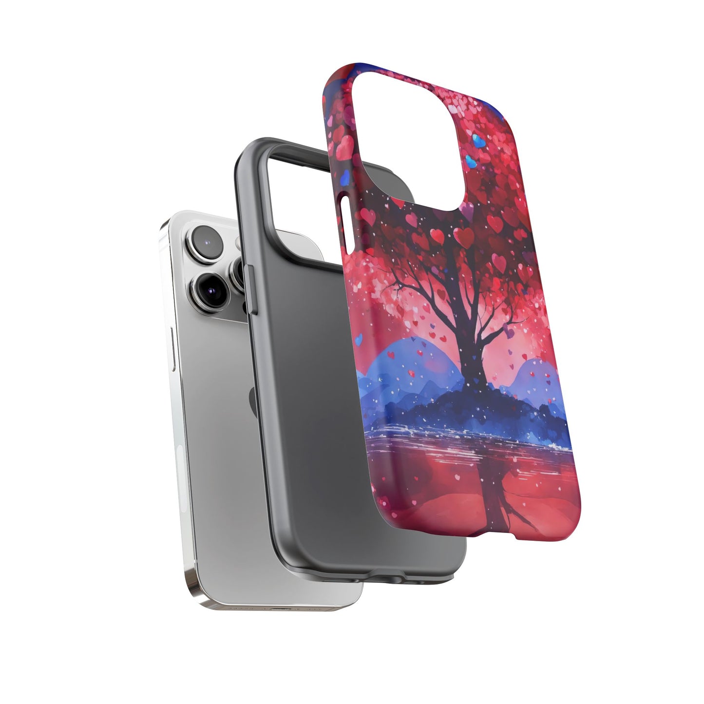 Heart Tree Phone Case — Romantic Red & Blue Protective Tough Case