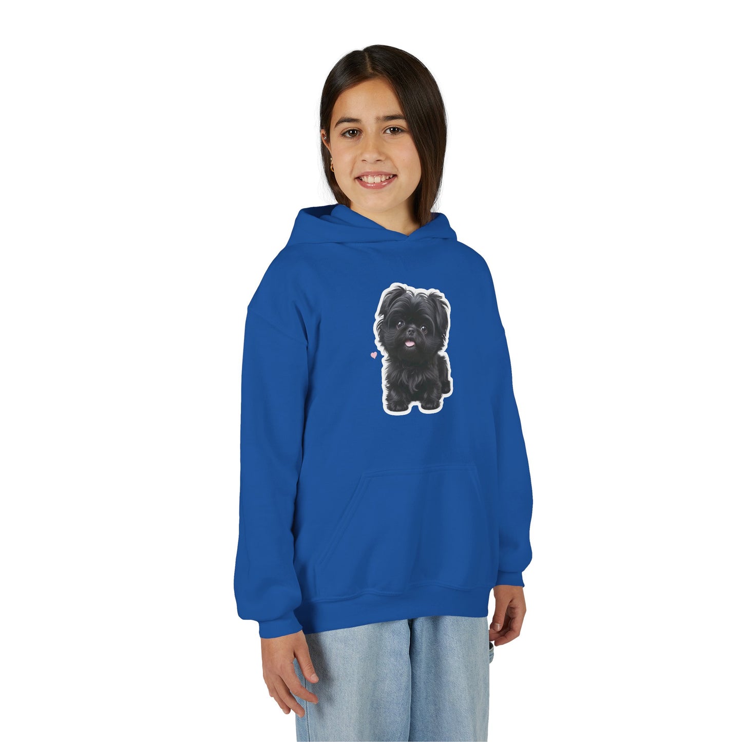 Youth Hoodie — Cute Black Shih Tzu with “Love Has Four Paws” Back Print
