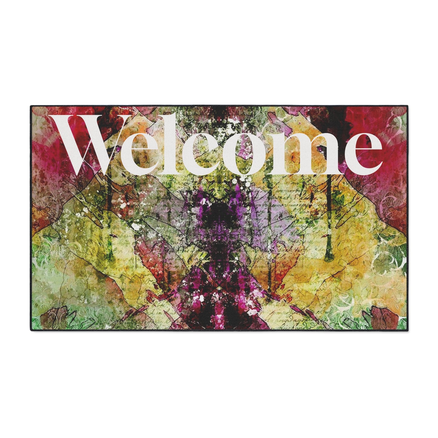 Welcome Floral Heavy Duty Floor Mat — Colorful Abstract Entry Rug
