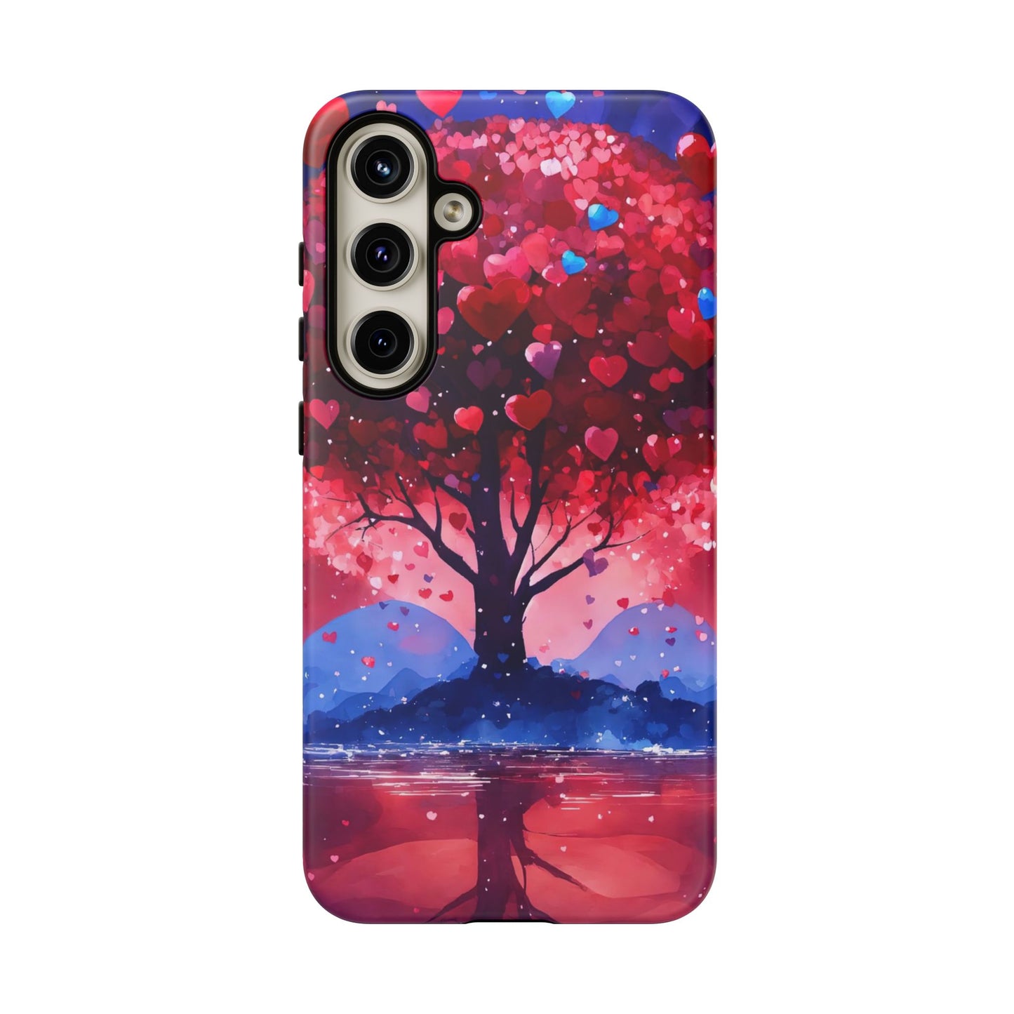 Heart Tree Phone Case — Romantic Red & Blue Protective Tough Case