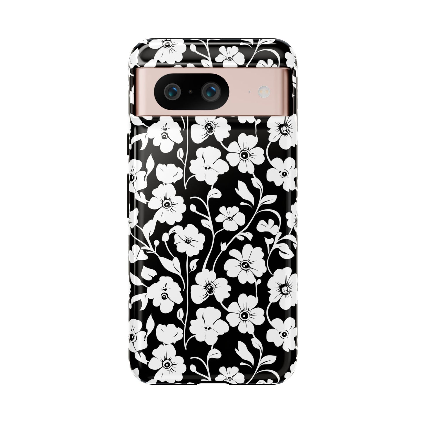 Floral Noir Tough Phone Case — Black & White Flower Protective Cover