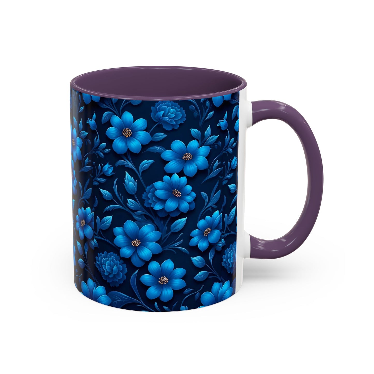 Floral Accent Coffee Mug, Blue Flower Mug, Ceramic Coffee Cup, Gift for Her, Nature-Themed Drinkware, Floral Home Decor, Unique Mug
