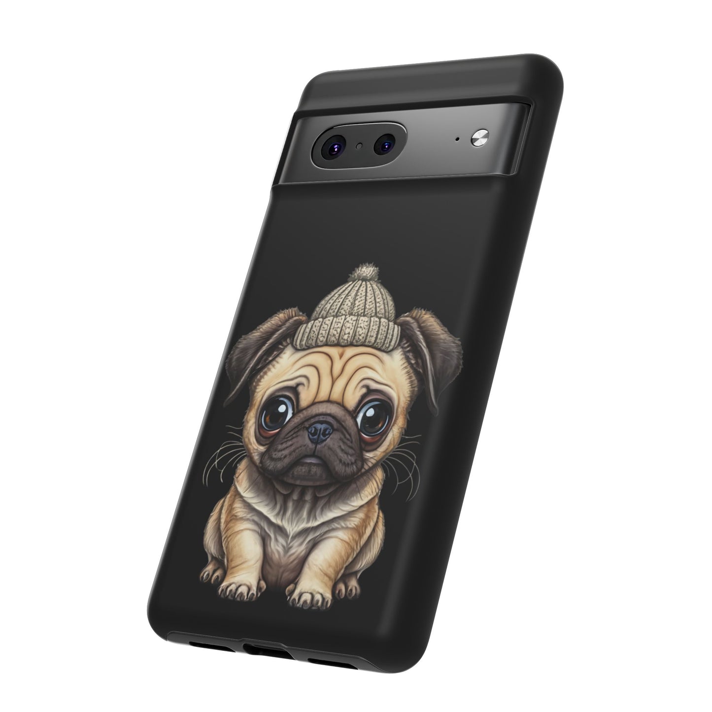 Pug Phone Case – Cute Pug Puppy Illustration on Black Tough Case