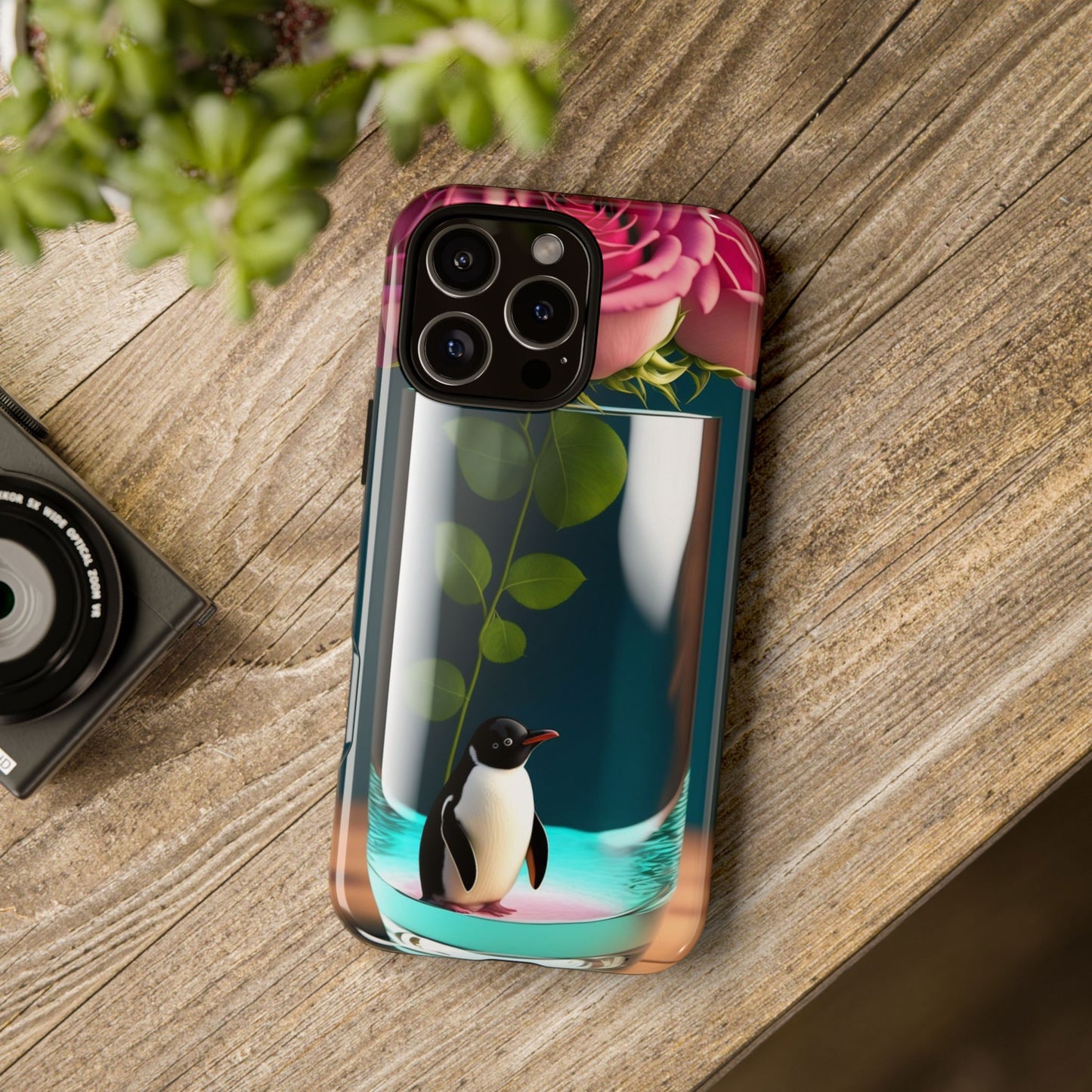 Penguin in a Glass Floral Tough Phone Case — Cute Protective Phone Cover