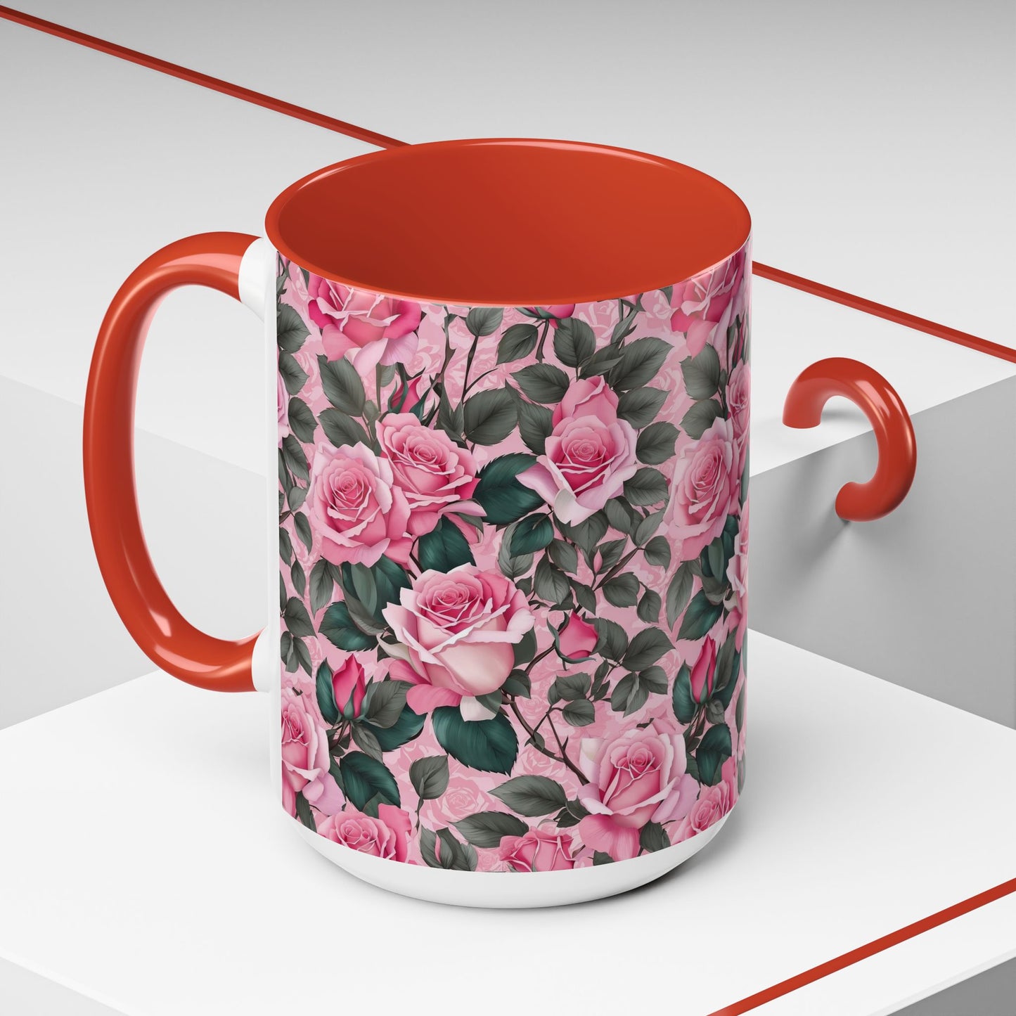 Floral Accent Coffee Mug, Pink Rose Mug, Gift for Her, Tea Cup, Mother's Day Present, Home Decor, Kitchen Essentials