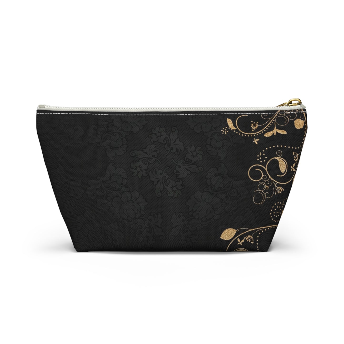 Elegant Black & Gold Damask Accessory Pouch
