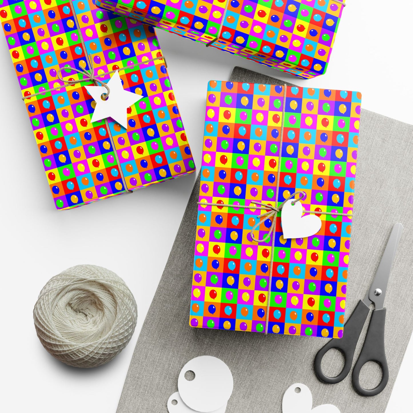 Colorful Heart Grid Gift Wrap Paper — Bright Geometric Valentine & Birthday Wrapping
