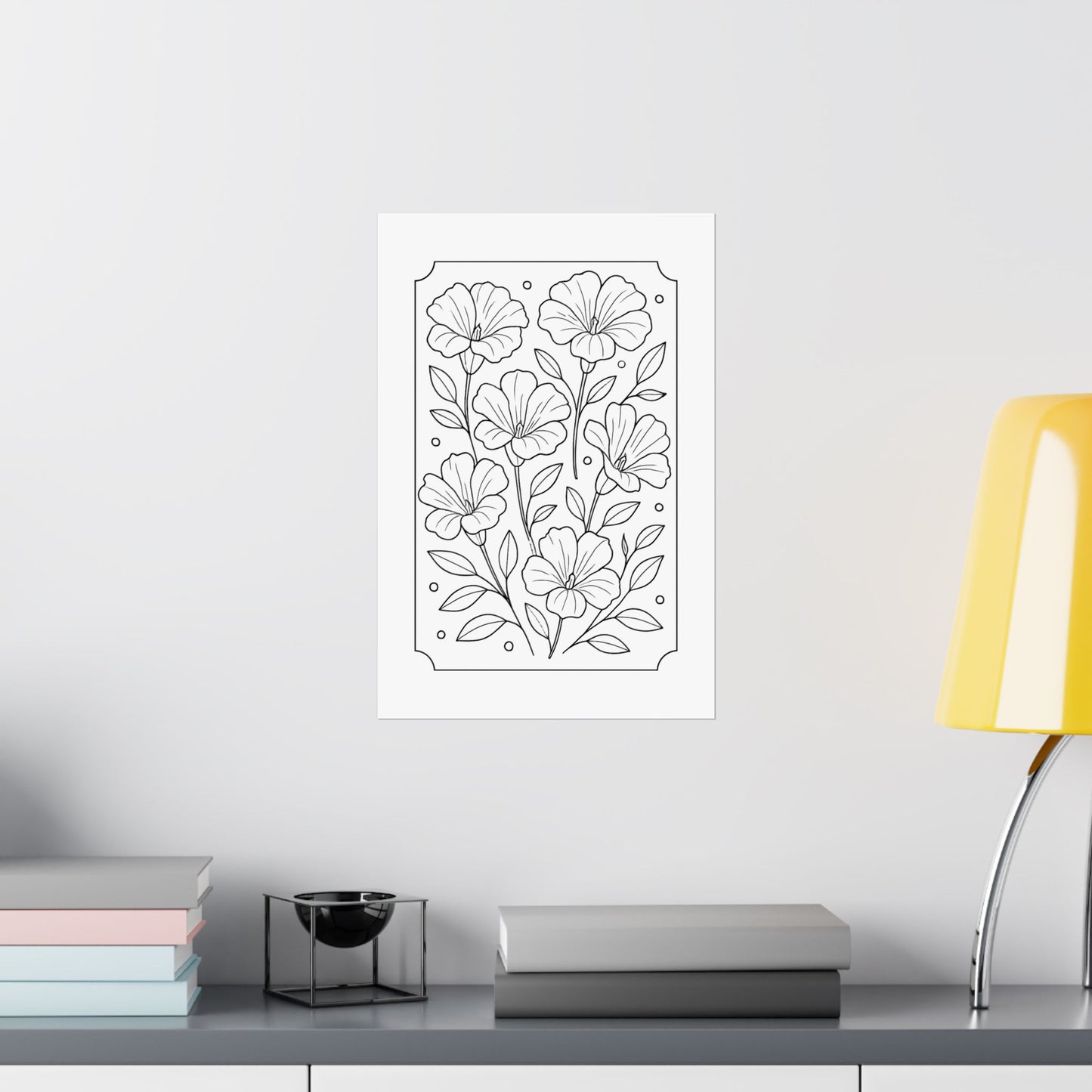 Botanical Line Art Poster — Matte Vertical Floral Wall Art - DIY