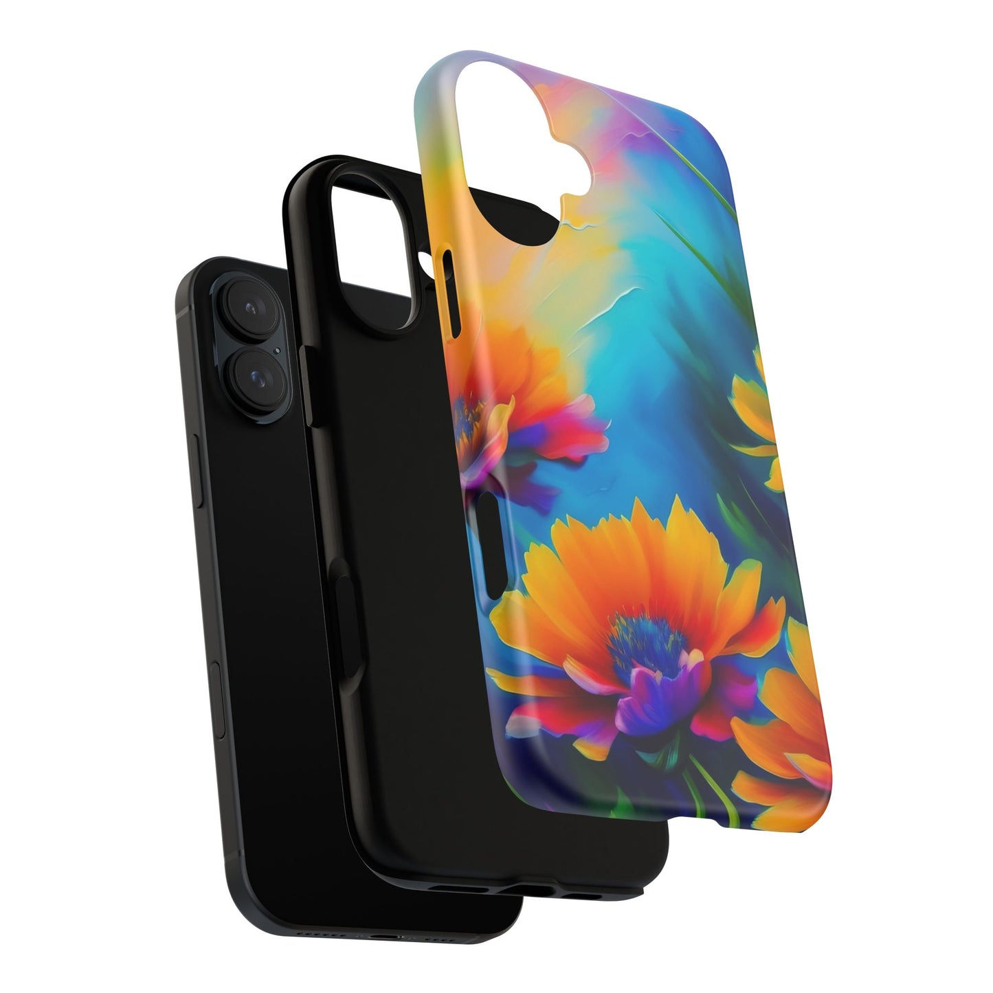 Floral Burst Tough Phone Case — Vibrant Watercolor Flowers Protective Cover