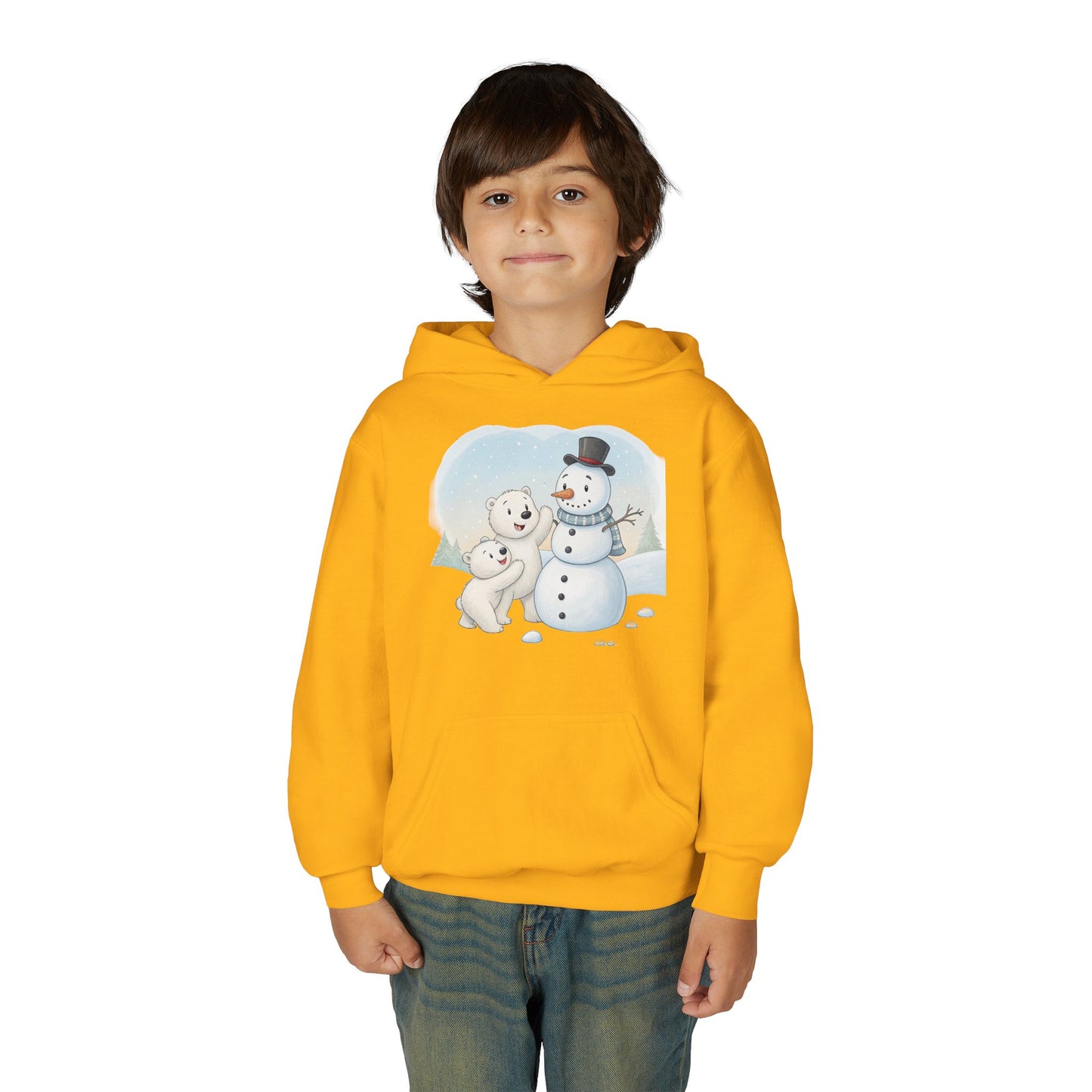Kids Snowman Hoodie — Cute Polar Bear & Snowman Holiday Sweatshirt