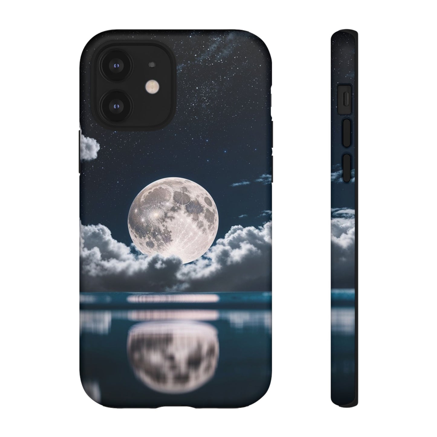 Moonlit Reflection Phone Case — Night Sky Moon & Clouds Tough Case