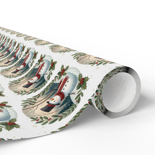 Snowman Wreath Christmas Wrapping Paper Roll — Festive Holiday Gift Wrap