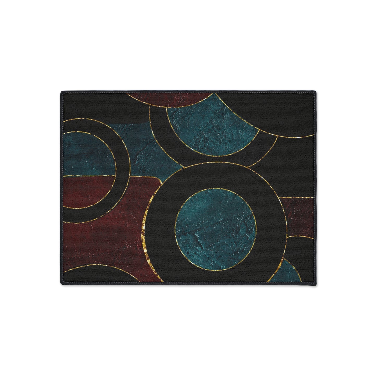 Heavy-Duty Floor Mat — Teal & Burgundy Modern Circle Entry Rug