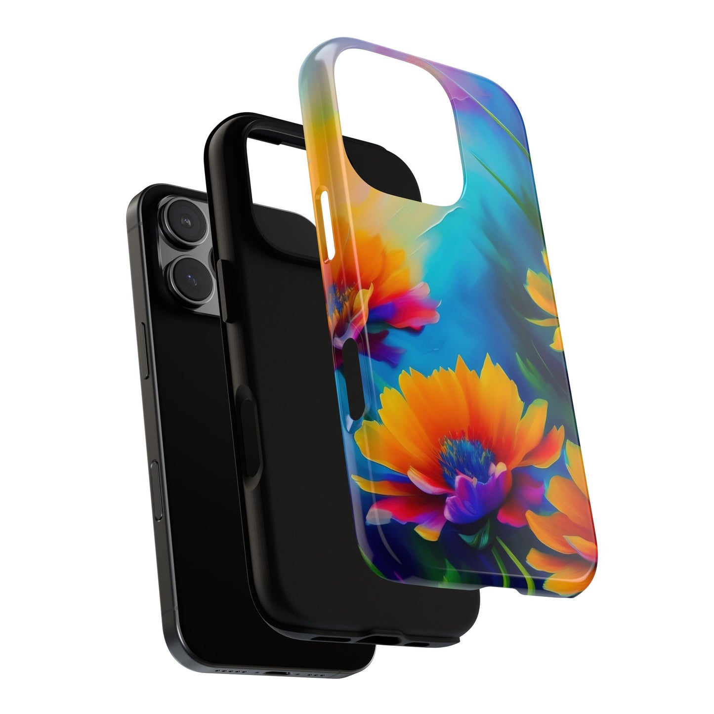Floral Burst Tough Phone Case — Vibrant Watercolor Flowers Protective Cover