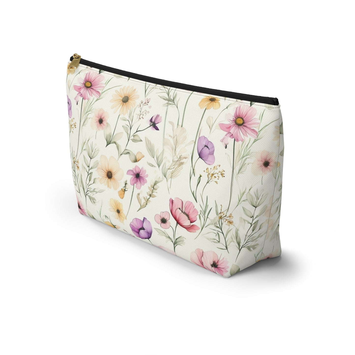 Floral Spring Makeup Pouch — Watercolor Wildflower Accessory Bag