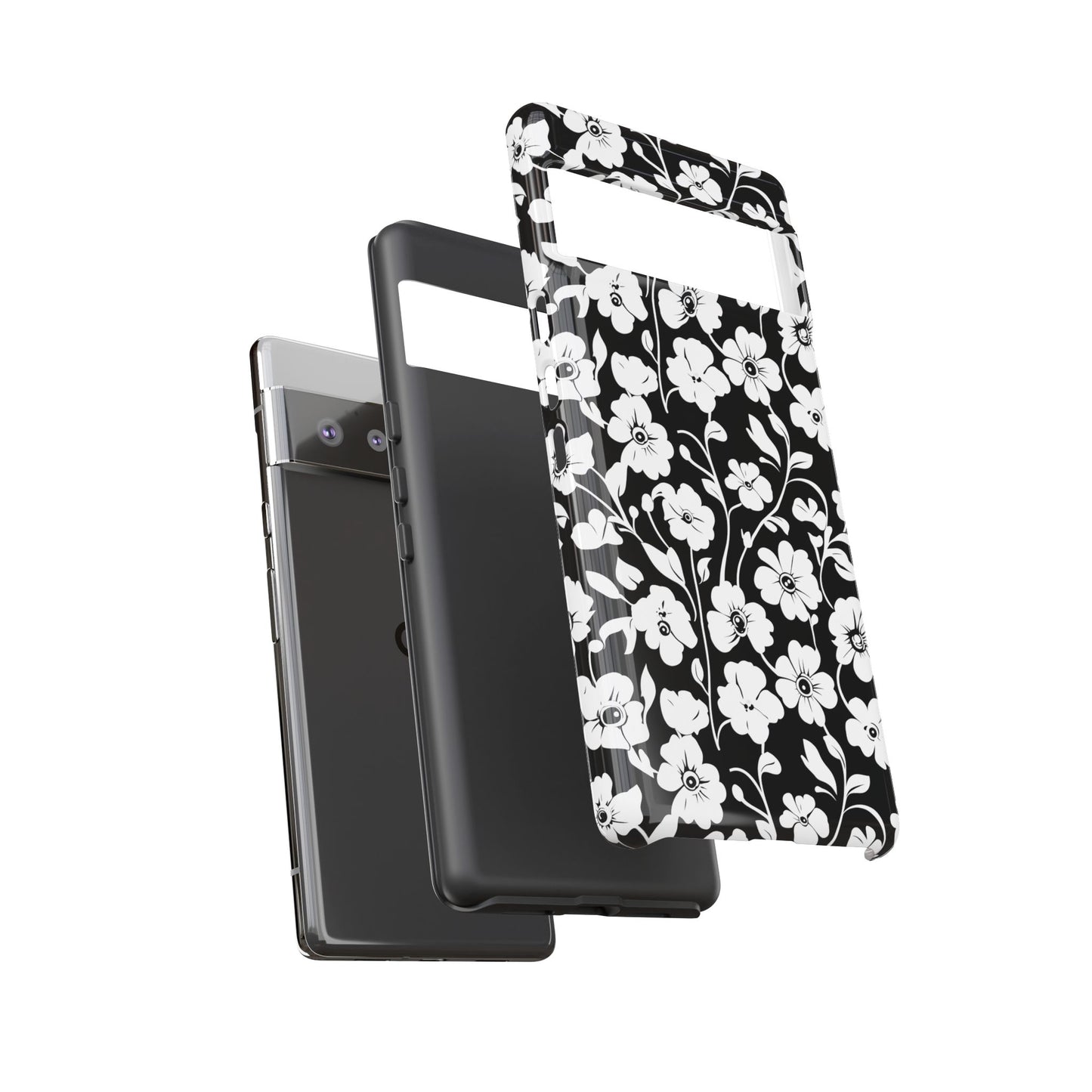 Floral Noir Tough Phone Case — Black & White Flower Protective Cover