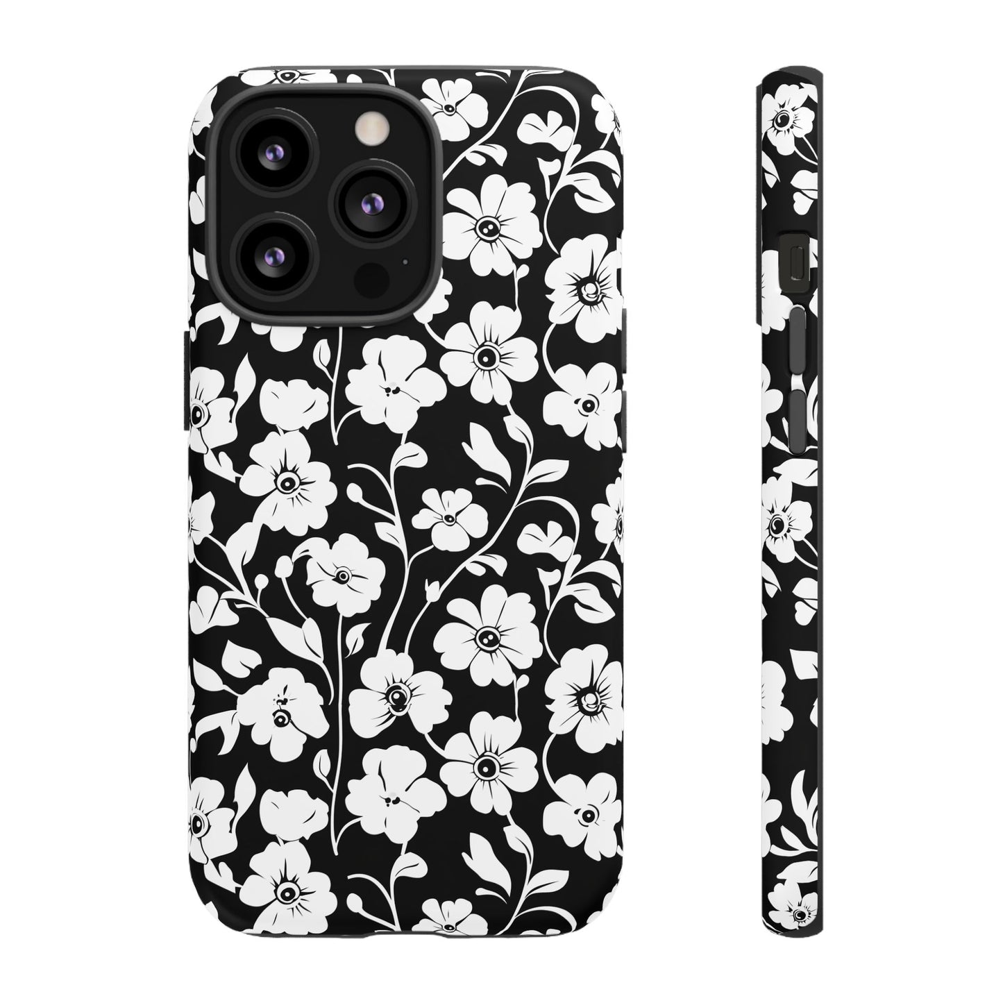 Floral Noir Tough Phone Case — Black & White Flower Protective Cover