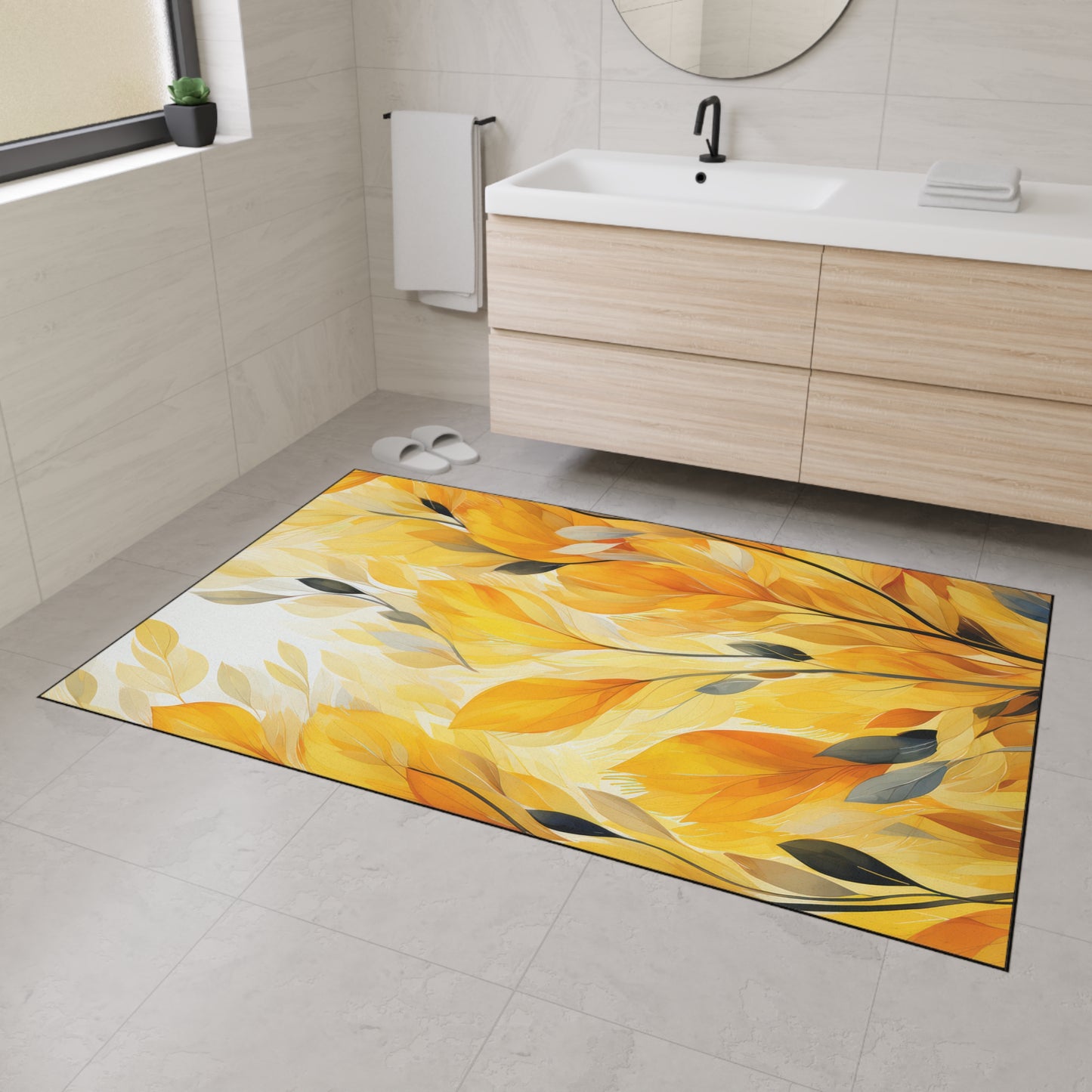 Autumn Breeze Heavy-Duty Floor Mat — Yellow Falling Leaves Entry Rug