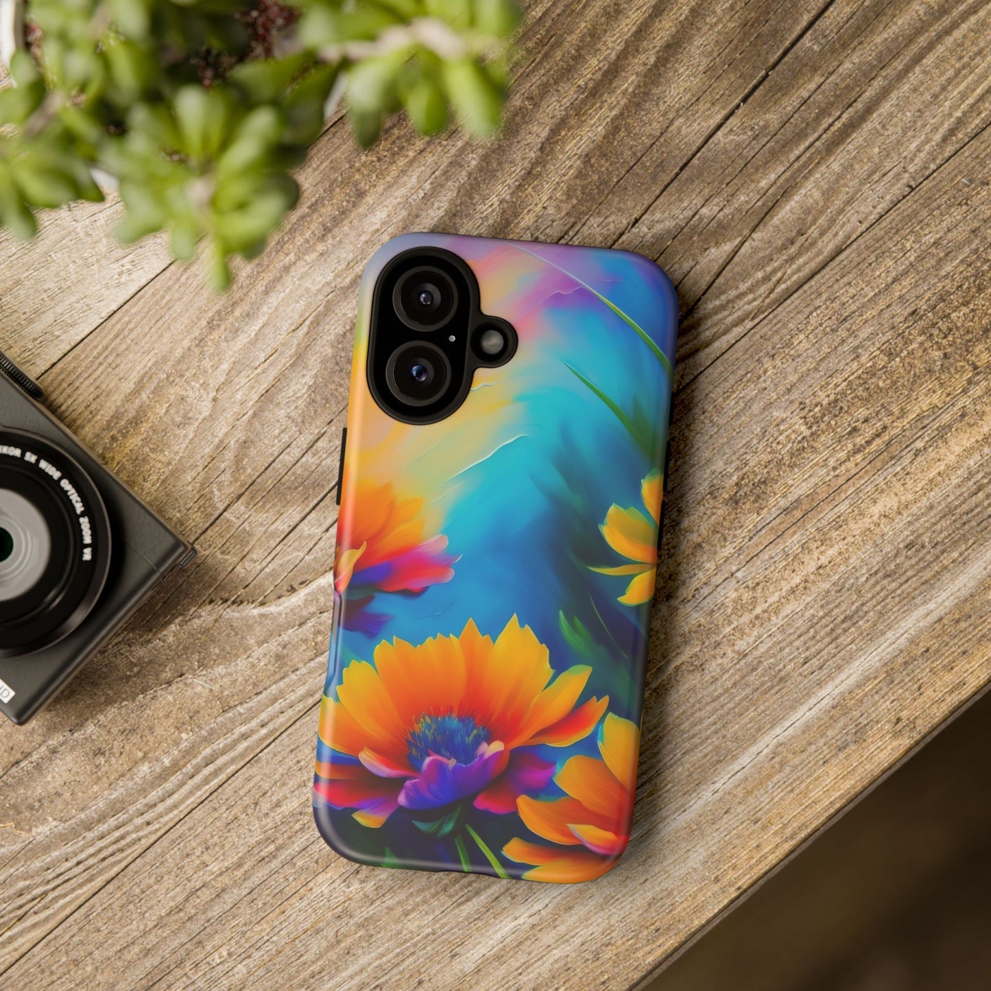 Floral Burst Tough Phone Case — Vibrant Watercolor Flowers Protective Cover
