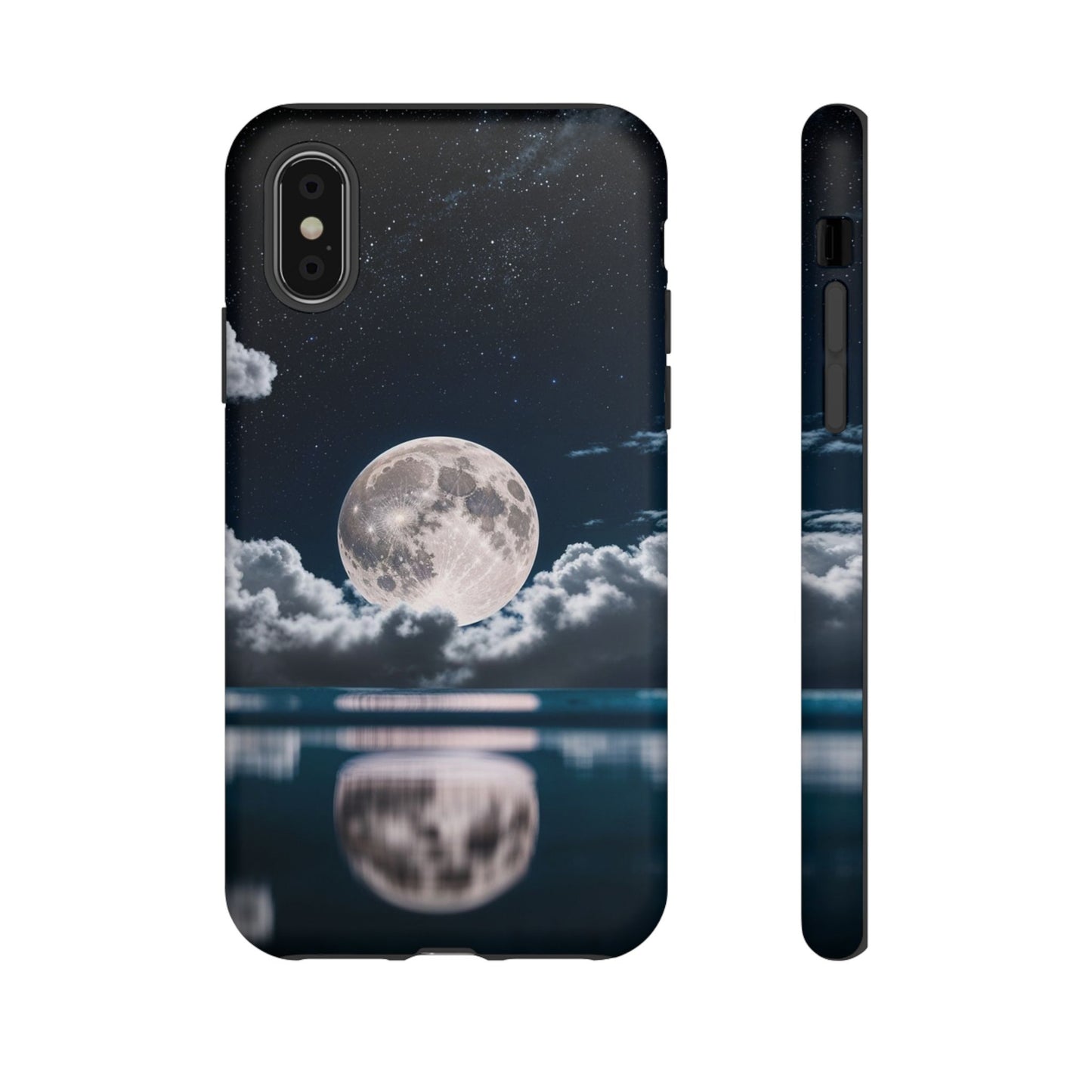 Moonlit Reflection Phone Case — Night Sky Moon & Clouds Tough Case