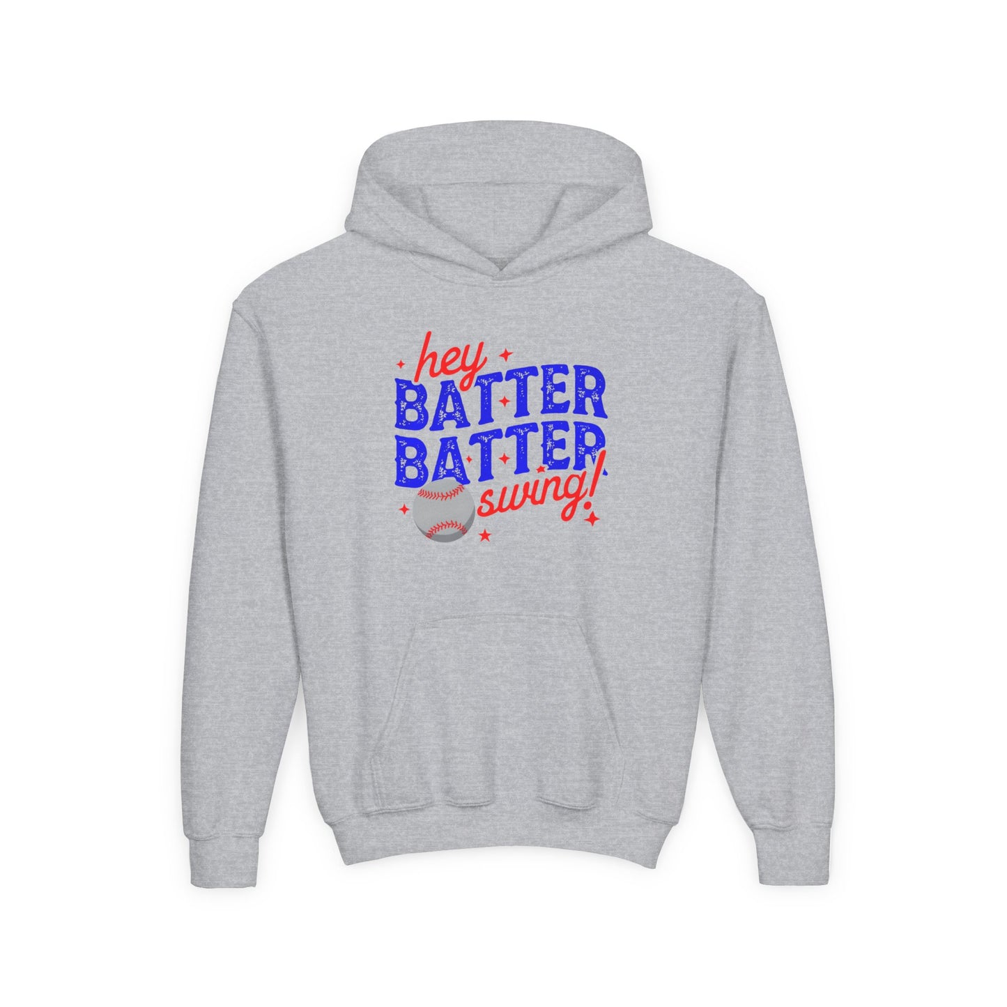 Youth Baseball Hoodie — "Hey Batter Batter Swing!" Graphic