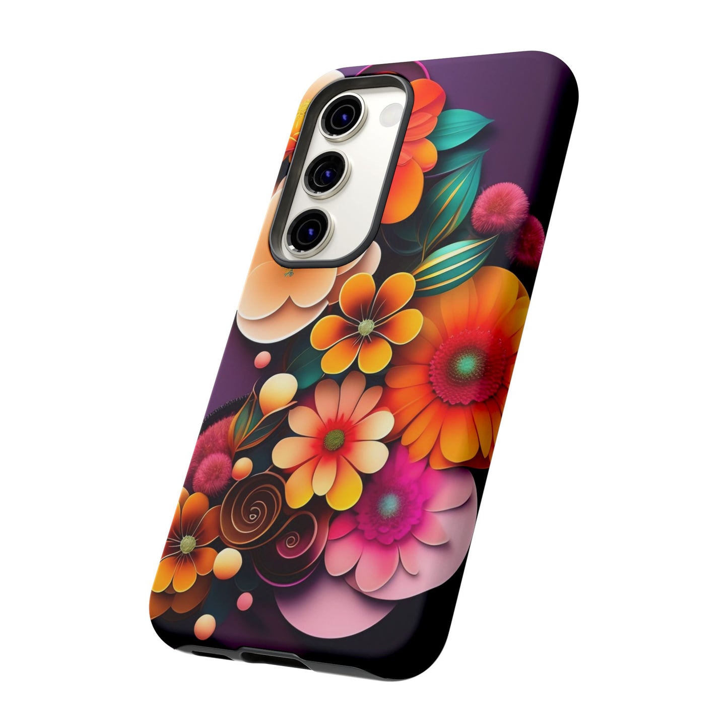 Floral Burst Tough Phone Case — Colorful Retro Flowers Protective Cover