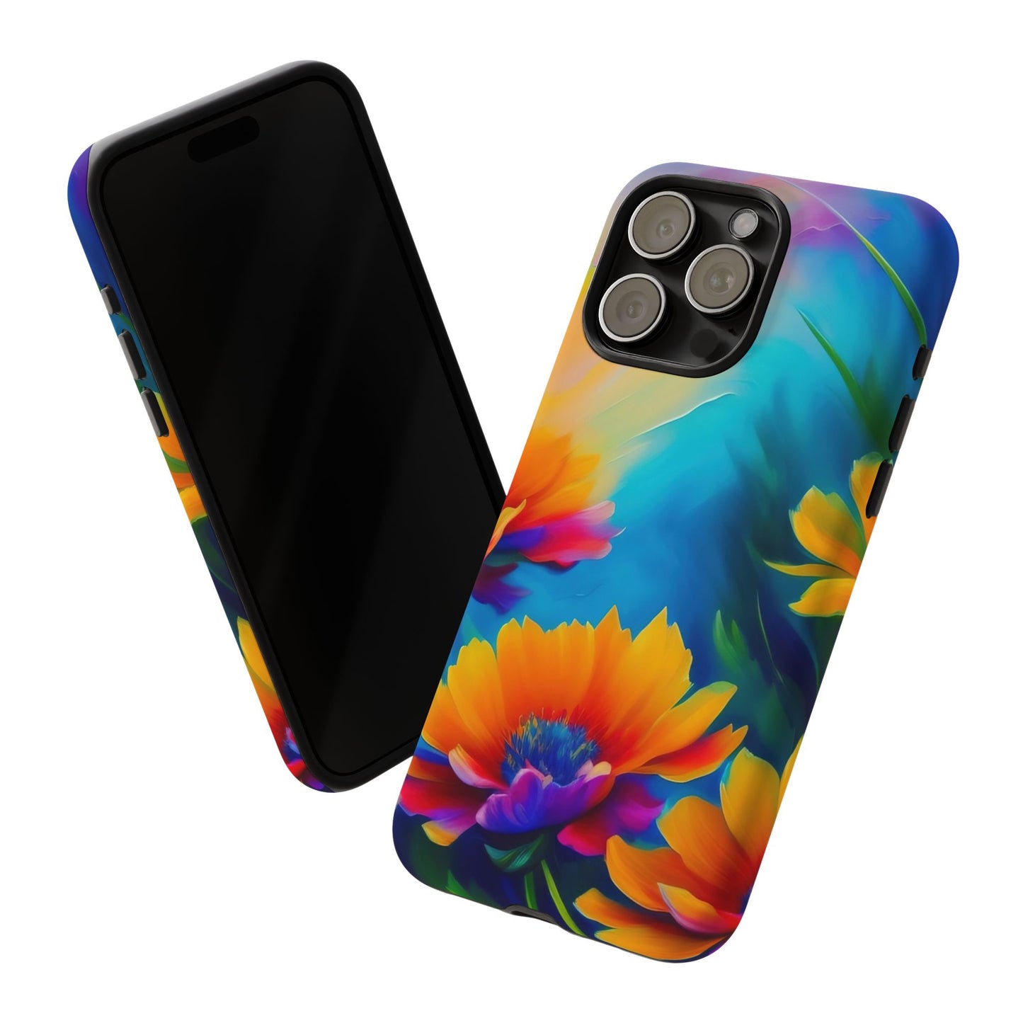 Floral Burst Tough Phone Case — Vibrant Watercolor Flowers Protective Cover