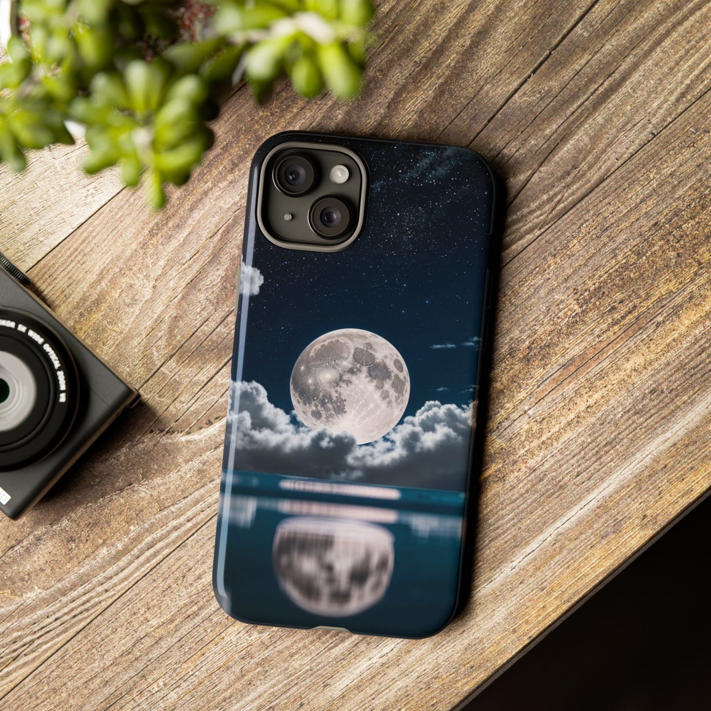 Moonlit Reflection Phone Case — Night Sky Moon & Clouds Tough Case