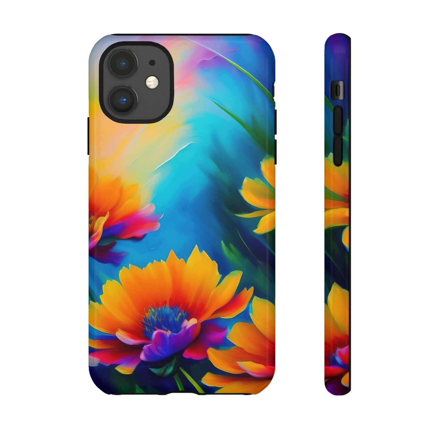 Floral Burst Tough Phone Case — Vibrant Watercolor Flowers Protective Cover