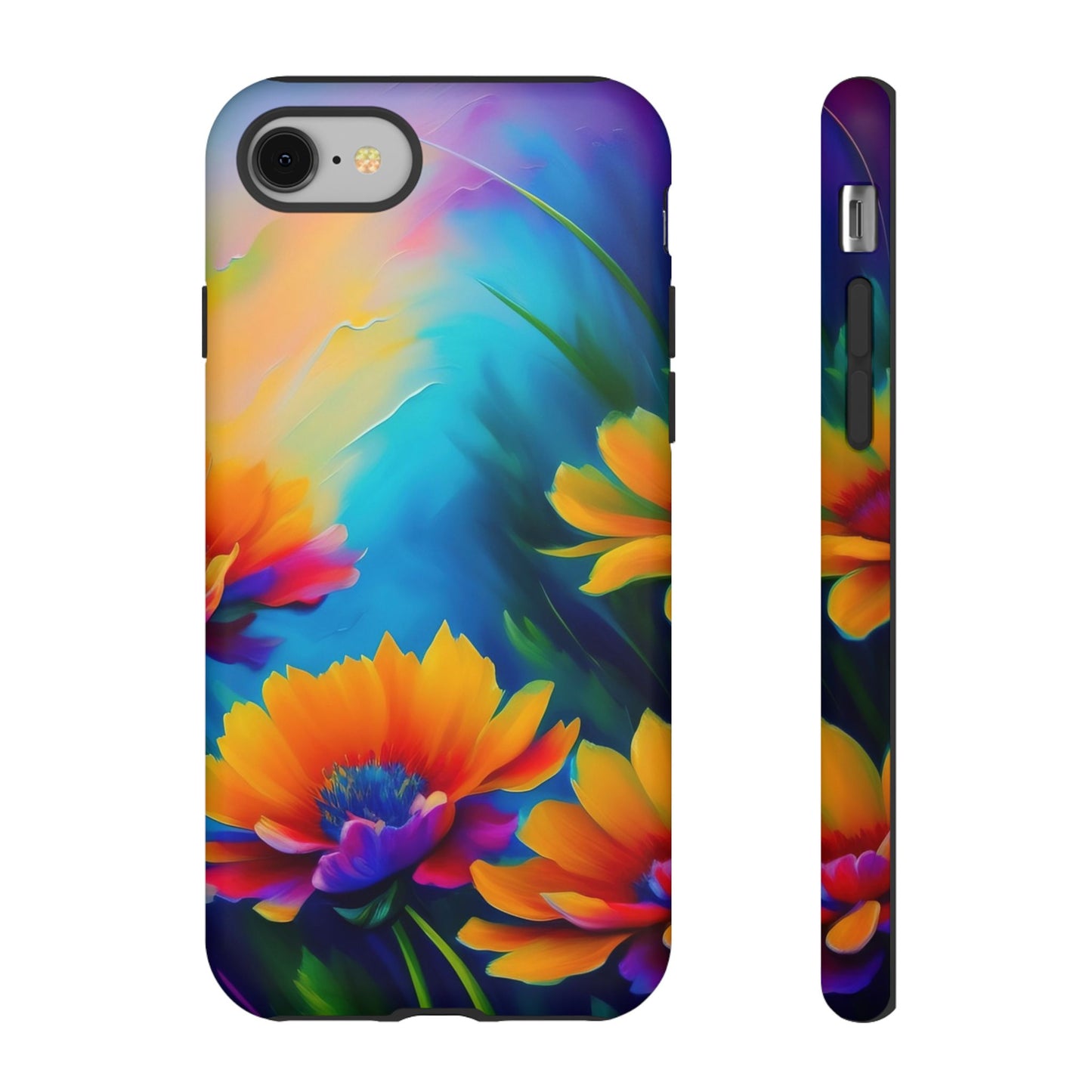Floral Sunset Tough Phone Case — Vibrant Watercolor Flowers Protective Cover