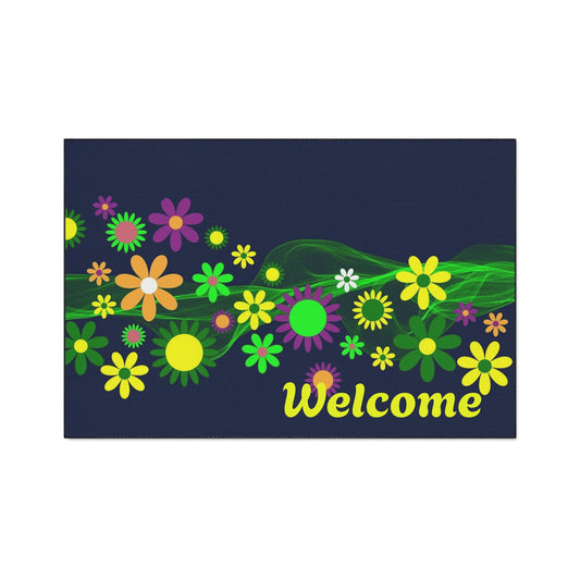 Welcome Floral Heavy-Duty Floor Mat — Colorful Spring Flowers Door Mat