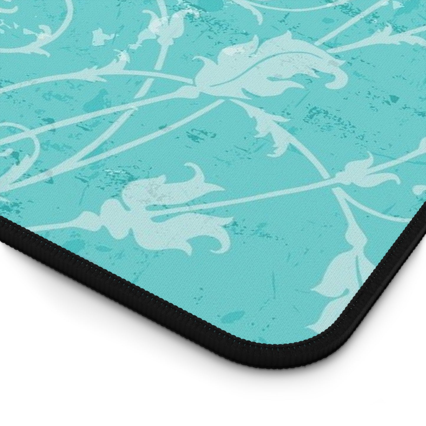Turquoise Vintage Flourish Desk Mat — Floral Mouse Pad Surface